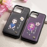 Gepersonaliseerde Cartoon karakter geboorte bloem naam lederen Flip Wallet telefoon geval voor iPhone met kaarthouder RFID Blokkeren Gift voor familie vriend