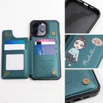 Gepersonaliseerde Cartoon karakter geboorte bloem naam lederen Flip Wallet telefoon geval voor iPhone met kaarthouder RFID Blokkeren Gift voor familie vriend