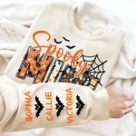 Felpa personalizzata Spooky Mama Grandma Pumpkin Bat Design Crewneck con 1-8 nomi Regalo in costume di Halloween per le donne