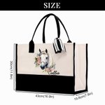 Personalised Floral Horse Large Canvas Tote Bag with Name and Waterproof Liner Birthday Gift for Women Horse Lovers