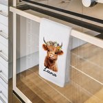 Toalla de Algodón 100% Personalizada con el Nombre de la Vaca de las Tierras Altas Regalo de Cumpleaños para los Amantes de las Vacas de las Tierras A