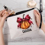 Neceser de maquillaje personalizado con lazo de calabaza y pulsera para el nombre Regalo de Halloween para mujer