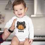 Personalized Pumpkin Bow Design 100% Cotton Baby Bodysuit with Name Halloween Baby Shower Gift for Baby Newborn
