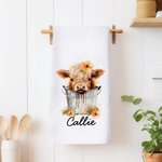 Toalla de Algodón 100% Personalizada con el Nombre de la Vaca de las Tierras Altas Regalo de Cumpleaños para los Amantes de las Vacas de las Tierras A