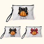 Neceser de maquillaje personalizado con lazo de calabaza y pulsera para el nombre Regalo de Halloween para mujer