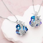 Personalised Birth Month Butterflies Necklace with Heart Crystal and Engraved Names Birthday Anniversary Mother's Day Gift for Family