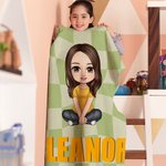 Personalizada Multicolor Checkerboard Cute Cartoon Character Soft Throw Blanket with Shadow Name Christmas Birthday Gift for Boys Girls