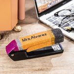Personalised Glitter Stapler with Pencil and Crayon Design Rotatable Stapler Office Desk Accessory Graduation Back to School Gift for Teacher