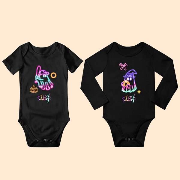 Personalizado Halloween Calabaza Neón Fantasma 100% Algodón Body con Nombre Truco o Trato Regalo para Bebé Niña Niño