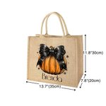 Personalizada calabaza arco de gran capacidad de yute bolsa de lona con nombre de Halloween espeluznante temporada de regalos para las mujeres