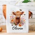 Toalla de Algodón 100% Personalizada con el Nombre de la Vaca de las Tierras Altas Regalo de Cumpleaños para los Amantes de las Vacas de las Tierras A