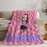 Personalizada Multicolor Checkerboard Cute Cartoon Character Soft Throw Blanket with Shadow Name Christmas Birthday Gift for Boys Girls