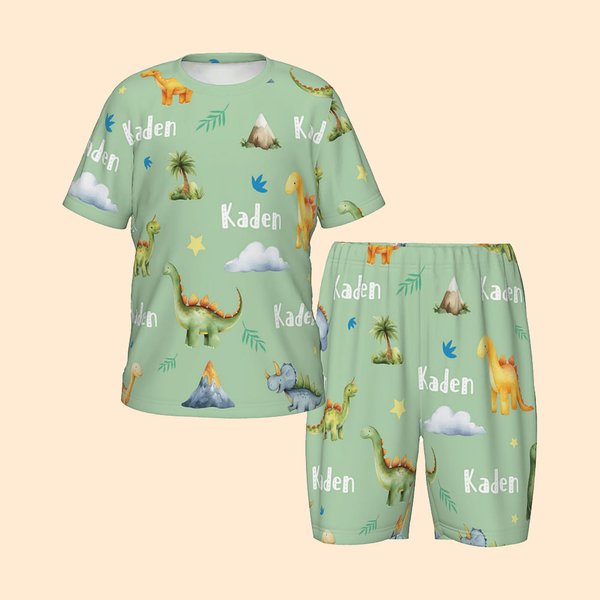 Personalisierte niedlichen Dinosaurier weiches Kind Pyjamas Set mit Namen Geburtstag Weihnachten Geschenk für Jungen Mädchen