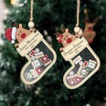 Personalizzato carino renna forma calza in legno scuotere ornamento di Natale con il nome primo regalo di Natale neonato per bambini ragazzi ragazze
