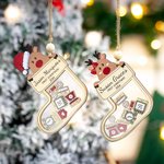 Personalizzato carino renna forma calza in legno scuotere ornamento di Natale con il nome primo regalo di Natale neonato per bambini ragazzi ragazze