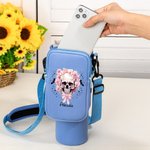 Personalised Pink Floral Skull Water Bottle Carrier Bag with Strap Tumbler Accessories for 40oz Stanley Halloween Gift for Women Girls Skull Lovers