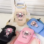 Personalised Pink Floral Skull Water Bottle Carrier Bag with Strap Tumbler Accessories for 40oz Stanley Halloween Gift for Women Girls Skull Lovers