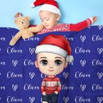 Personalisierte Niedliche Elch Cartoon-Figur Kuscheldecke mit Namen Herzen Weihnachten Geburtstag Geschenk für Mädchen Jungen