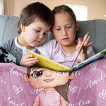 Personalisierte Niedliche Elch Cartoon-Figur Kuscheldecke mit Namen Herzen Weihnachten Geburtstag Geschenk für Mädchen Jungen
