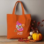 Personalised Neon Ghost Reusable Canvas Tote Bag with Name Halloween Gift for Family Friend