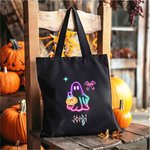 Personalised Neon Ghost Reusable Canvas Tote Bag with Name Halloween Gift for Family Friend