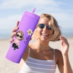 Personalised Multicolour Cartoon Character and Birth Flower 16oz Matte Tumbler with Name and Straw Birthday Wedding Party Gift for Women Girls