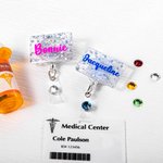 Personalized Glitter Nurse Acrylic Badge Reel Text with Gemstone Birthday Christmas Gift for Nurse Doctor Medical Staff