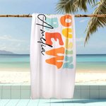 Gepersonaliseerde kleurrijke neef Crew sneldrogende oversized strandhanddoek met naam Summer Travel Essential geschenk voor familie kinderen