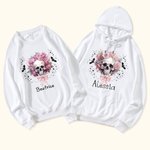 Felpa con cappuccio personalizzata Multicolore Pink Floral Skull con nome Regalo di Halloween per le donne