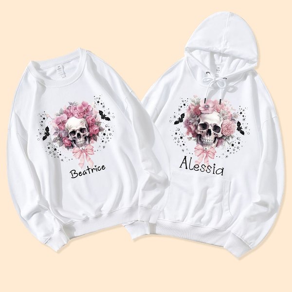 Sudadera Sudadera con Capucha Personalizada Calavera Floral Multicolor Rosa con Nombre Regalo de Halloween para Mujer
