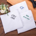 Personalized Linen Embroidered Monogrammed Handkerchief Hand Rolled Pocket Square with Box Christmas Wedding Gift for Men Boyfriend Groomsmen
