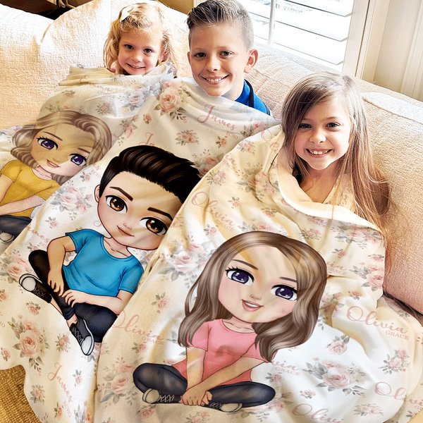 Couverture Florale Personnalisée avec Nom et Dessin de Personnage Décoration d'Intérieur Cadeau Anniversaire Noël pour Enfants Famille