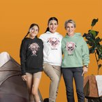 Felpa con cappuccio personalizzata Multicolore Pink Floral Skull con nome Regalo di Halloween per le donne