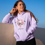Felpa con cappuccio personalizzata Multicolore Pink Floral Skull con nome Regalo di Halloween per le donne