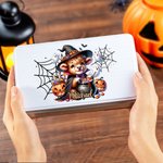 Personalised Watercolour Pumpkin Animal Bat Food Grade Metal Sweets Chocolate Tin with Name Halloween Gift for Kids