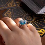Personalized Gothic Skull Hand Birthstone Ring with Engraved Name Minimalist Jewelry Halloween Birthday Gift for Women