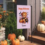Personalised Watercolour Pumpkin Animal Garden Flag with Name Text Yard Garden Decor Halloween Gift for Family