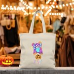 Personalised Neon Ghost Reusable Canvas Tote Bag with Name Halloween Gift for Family Friend