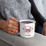Tasse en émail rose personnalisée avec nom Cadeau d'Halloween pour les femmes aimant les têtes de mort