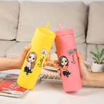 Personalised Multicolour Cartoon Character and Birth Flower 16oz Matte Tumbler with Name and Straw Birthday Wedding Party Gift for Women Girls