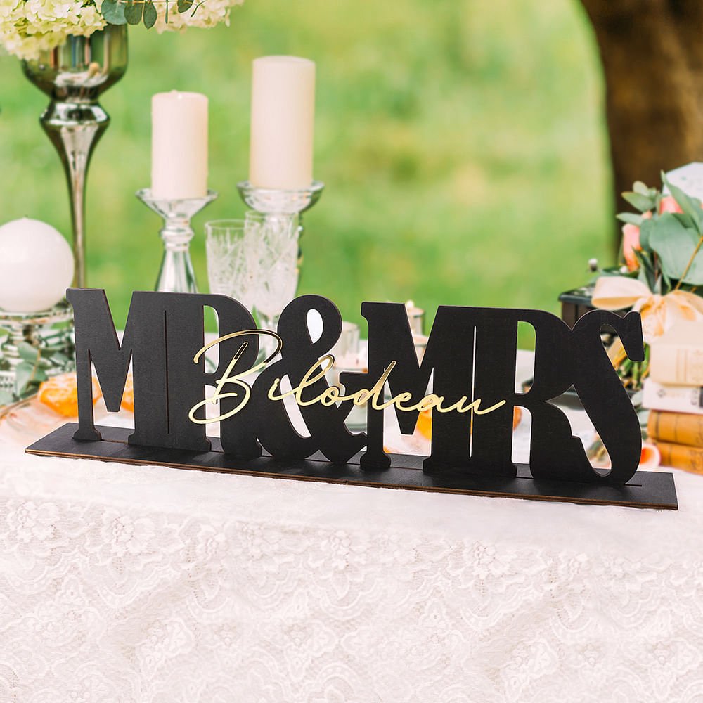Personalizado Sr. y Sra. de madera de la boda de la tabla de signos con el nombre de la familia de acrílico espejo de la foto del partido Prop Anivers