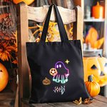 Personalised Neon Ghost Reusable Canvas Tote Bag with Name Halloween Gift for Family Friend
