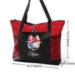 Personalized Disco Ball Pink Coquette Bow Large Tote Bag with Name Birthday Christmas Gift for Women