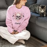 Felpa con cappuccio personalizzata Multicolore Pink Floral Skull con nome Regalo di Halloween per le donne
