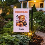 Personalised Watercolour Pumpkin Animal Garden Flag with Name Text Yard Garden Decor Halloween Gift for Family
