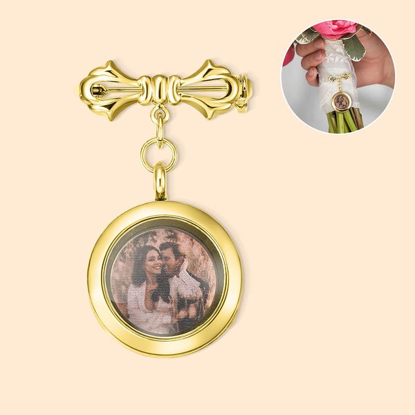 Personalized Photo Lapel Pin Bouquet Charm Memoriral Wedding Graduation Gift for Groom Bride Graduates