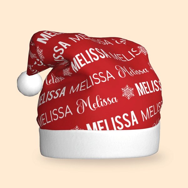 Personalisierte Schneeflocke Wort Wolke Design Plüsch Weihnachtsmannmütze mit Namen Weihnachten Party Supplies Geschenk für Kind Familie