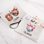 Personalised Football Tennis Disco Ball Name Makeup Bag with Wristlet Travel Accessories Gift for Women Sports Lover