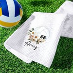 Personalised Volleyball Birth Flower 100% Cotton Towel Name with Hanging Clip Birthday Gift for Volleyball Lovers