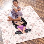 Couverture Florale Personnalisée avec Nom et Dessin de Personnage Décoration d'Intérieur Cadeau Anniversaire Noël pour Enfants Famille